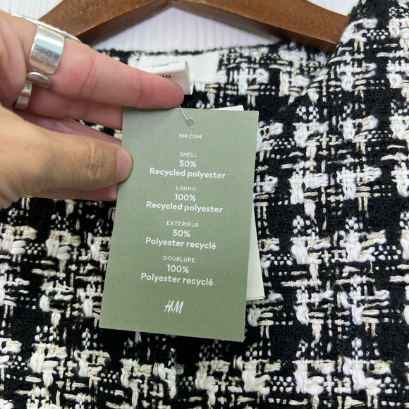 H&M - NWT Boucle Black And White Plaid Silver Button Lined Jacket Size XS - Picture 11 of 14